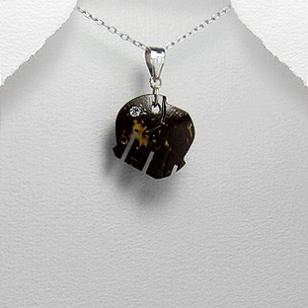Adorable Wooden Elephant Necklace Sterling Silver